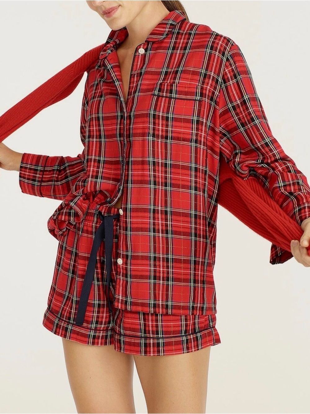 J. Crew Red Plaid Button-Down Pajama Top and Shorts